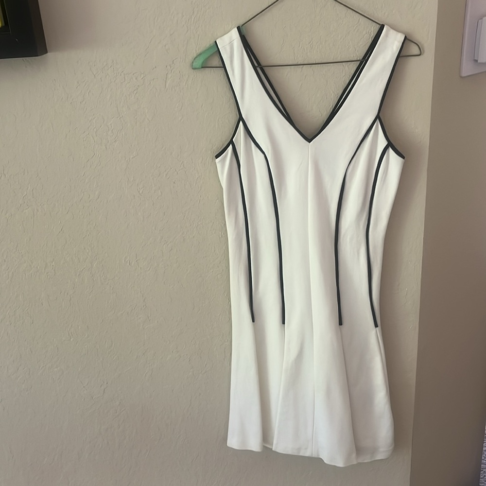 Banana Republic White Dress with Black  Vertical Lines